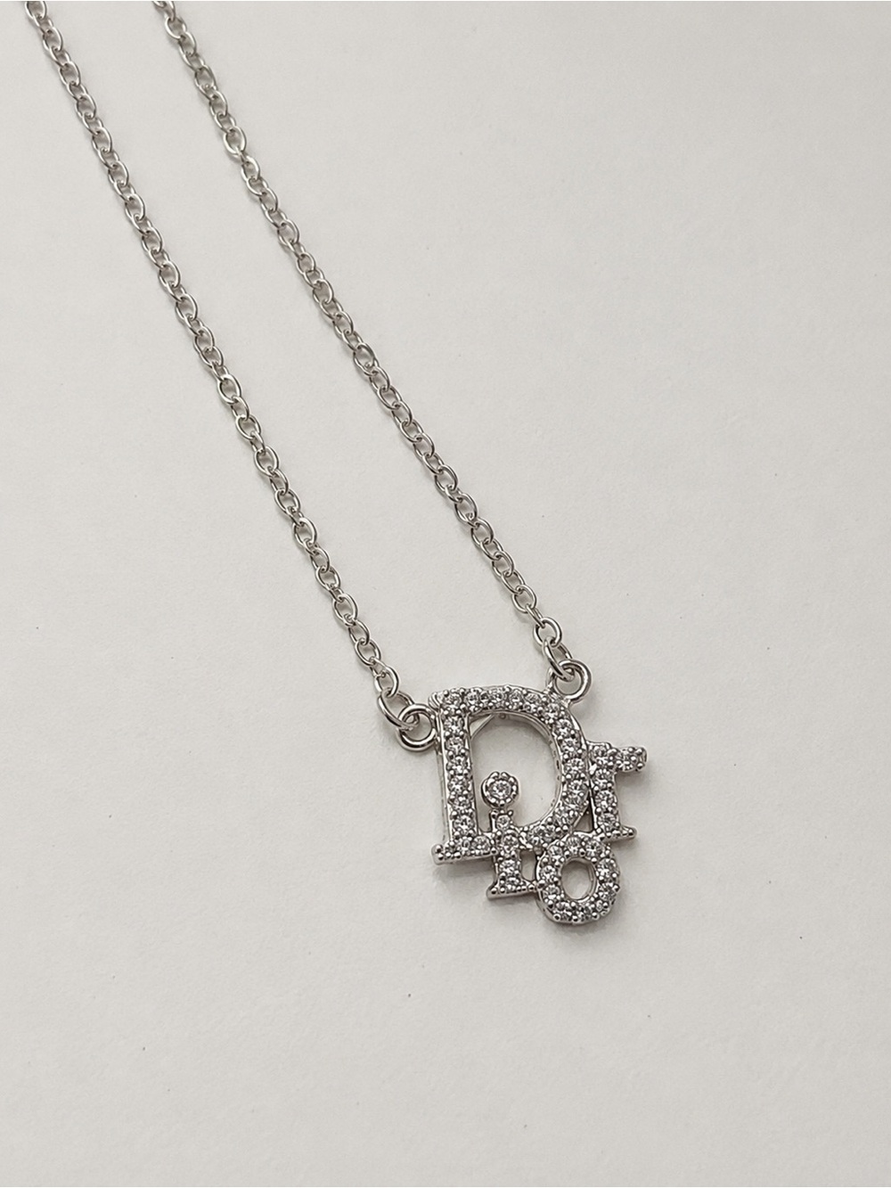 Upcycled Dior charm Silver Crystal' Pendant Necklace - Silver
